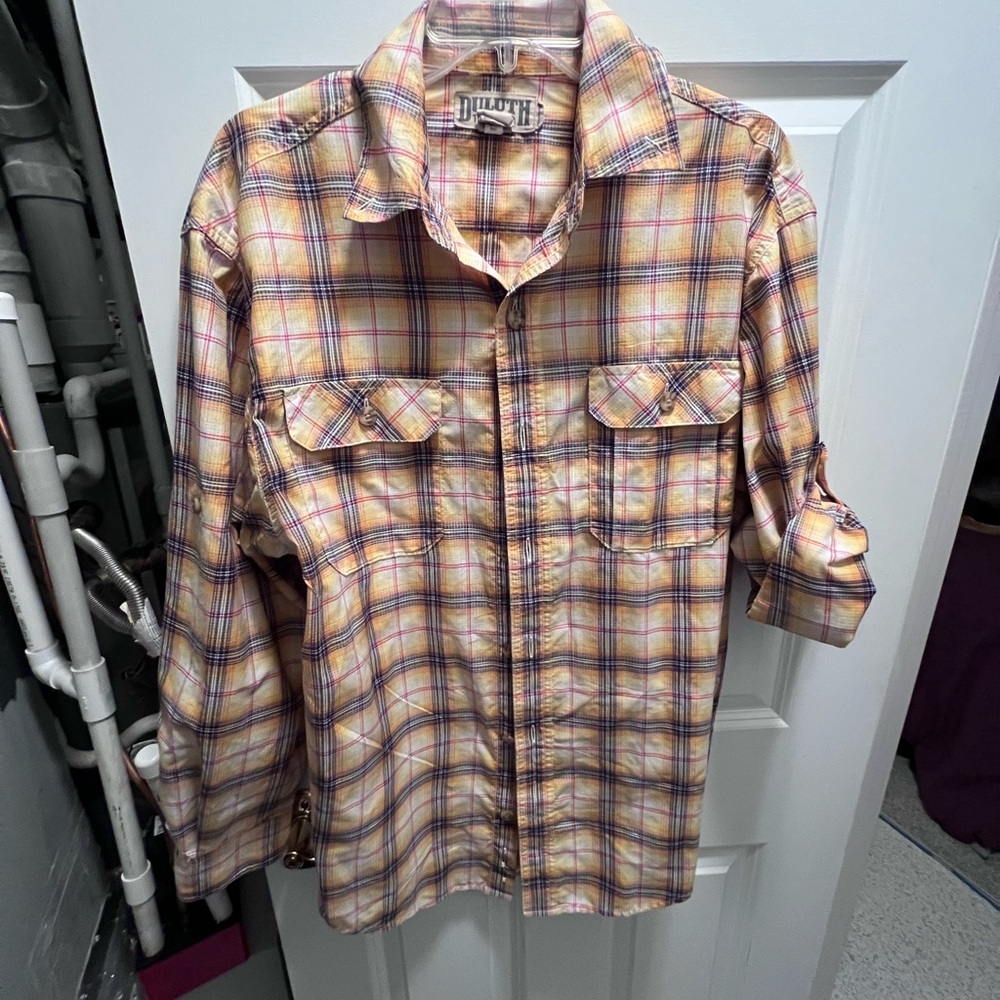 Duluth Trading Co Men's Casual Plaid Shirt - Yellow and Purple